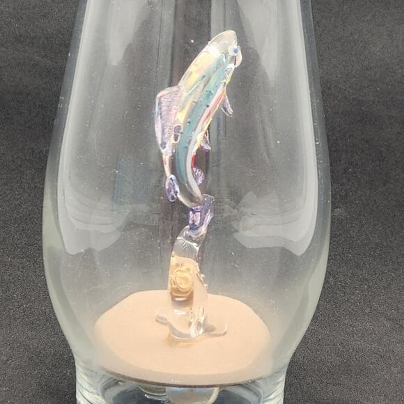 Unique Clear Glass Vase With Multi-Colored Glass Fish Suspended Inside Art Gift - Picture 6 of 13